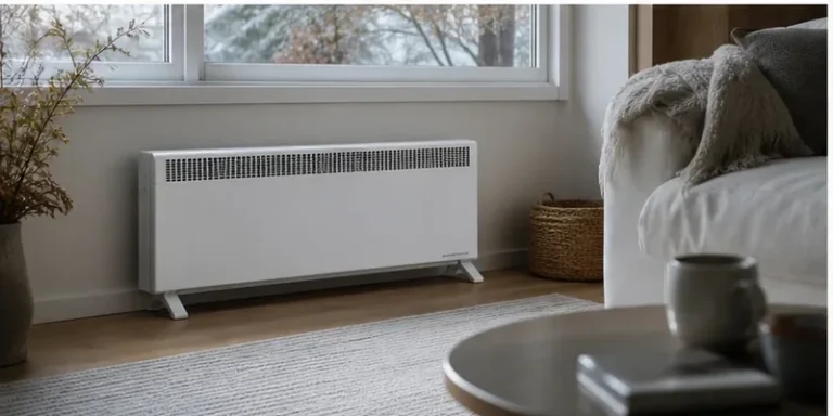 Convector kachel onder een raam in de woonkamer