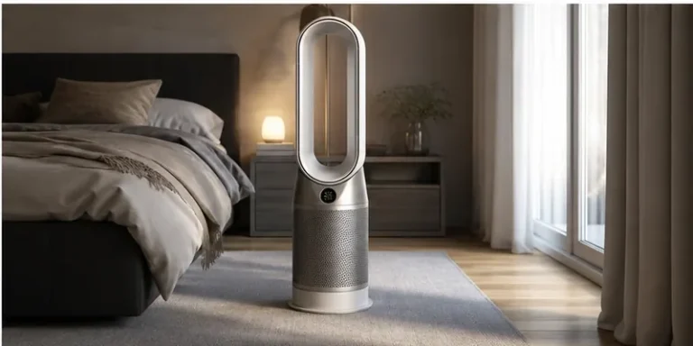 Bladloze luchtreiniger in een slaapkamer