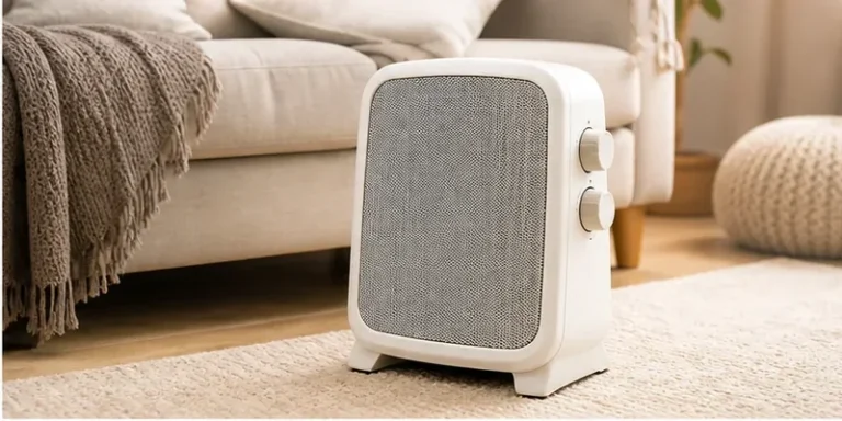 Elektrische kachel bij de bank in een woonkamer