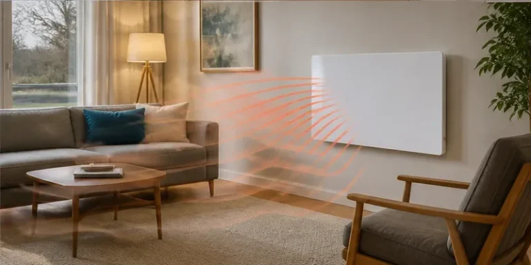 Infraroodpaneel met gerichte warmtezone in woonkamer