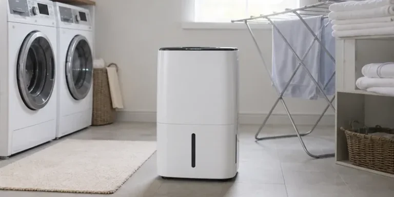 Luchtontvochtiger in een wasruimte met droogrek